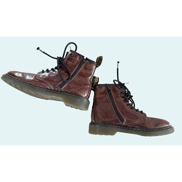 DR MARTENS Kids Youth Side Zippers Boots Shoes Burgundy Sparkle Glitter … - Picture 2 of 8